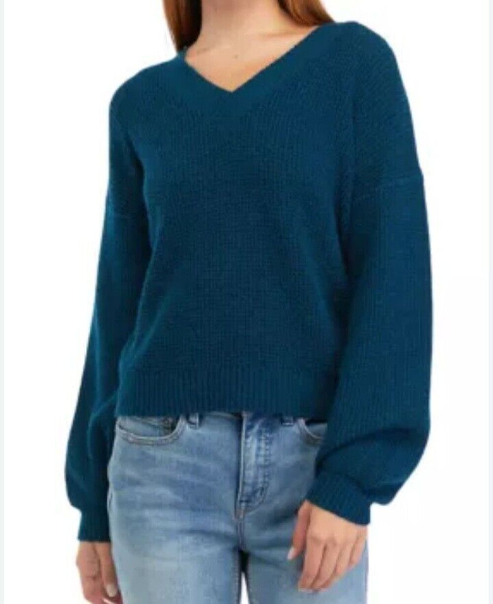 Pink Rose Turquoise Knit V-neckline Long Sleeve sweater size Small